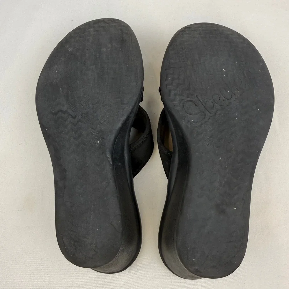 Y2K Vintage Skechers Cali Black Wedge Sandals Platform Thong Slides Size 6